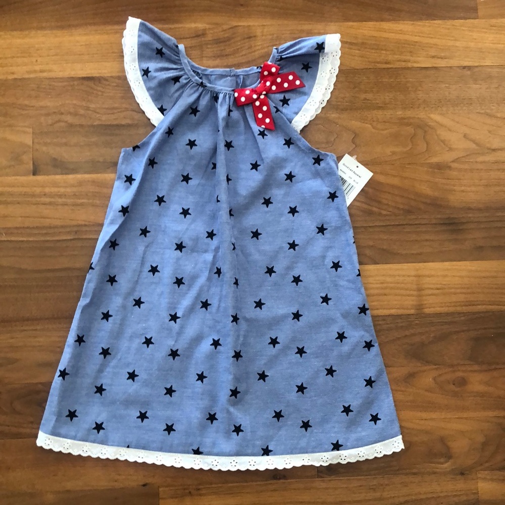 NWT Good Lad Apparel Dress -Blue/White lace trim/Red Polka dot Bow -Size 6